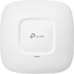 White TP-Link EAP245 wireless access point with a square design, featuring a central logo, a green LED indicator, and Power over Ethernet capability, supporting speeds up to 1300 Mbit/s.