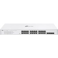 White TP-Link Festa FS328G Ethernet switch with 24 ports and LED indicators on front panel.