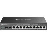 Black TP-Link Omada 3-in-1 Gigabit VPN Router with eight Ethernet ports and indicator lights on the front panel.