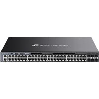 TP-Link Omada 48-Port Gigabit L3 Managed PoE+ Switch, black with silver ports and LED indicators.