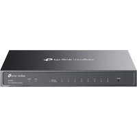 Black TP-Link Omada 8-Port Gigabit Smart Switch with LED indicators and sleek metal casing.