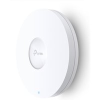 White TP-Link Omada AX3600 ceiling mount access point with circular design and central TP-Link logo.