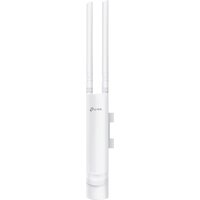 White TP-Link Omada EAP225-Outdoor access point with dual antennas and sleek vertical design.
