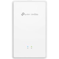 White TP-Link Omada EAP625GP-WALL wireless access point with two LED indicators and sleek rectangular design.