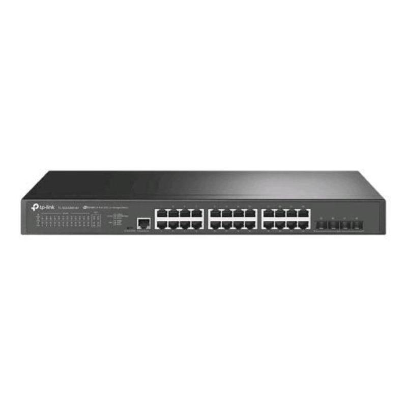 Black metal 24-port managed switch with 2.5GBASE-T and 4 10GE SFP+ slots, featuring LED indicators and a 1U rack-mountable design.