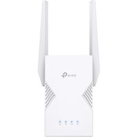 White TP-Link RE225BE network extender with dual antennas and LED indicators on front panel.