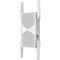 White TP-Link RE405BE network extender with four antennas and perforated front panel, 2500 Mbit/s speed.