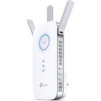 White TP-Link RE550 network extender with three antennas and LED indicators on the front.