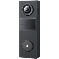 Black TP-Link Tapo TD20 doorbell chime with circular button, camera lens, and rectangular speaker grille.