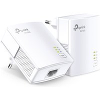 White TP-Link PowerLine adapter with Ethernet port, LED indicators, and plug design for easy wall socket connection.