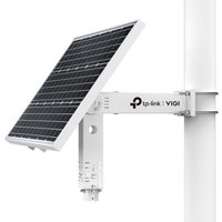 TP-Link VIGI SP9030 solar panel with black grid surface, mounted on a white adjustable bracket.