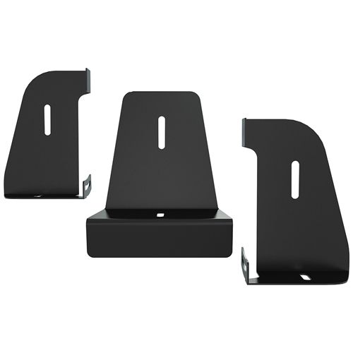 Three black metal speaker mounts designed for the Trak Racer FS3 Wheel Stand, featuring a sturdy base and adjustable slots for secure installation.