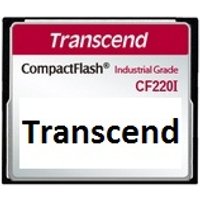 Transcend 512MB CompactFlash card with red and white label, industrial grade CF220I branding.