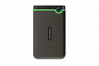 Transcend Portable HDD 4 TB External SSD in sleek black with a green accent, featuring a compact design and a blue LED indicator on the top.