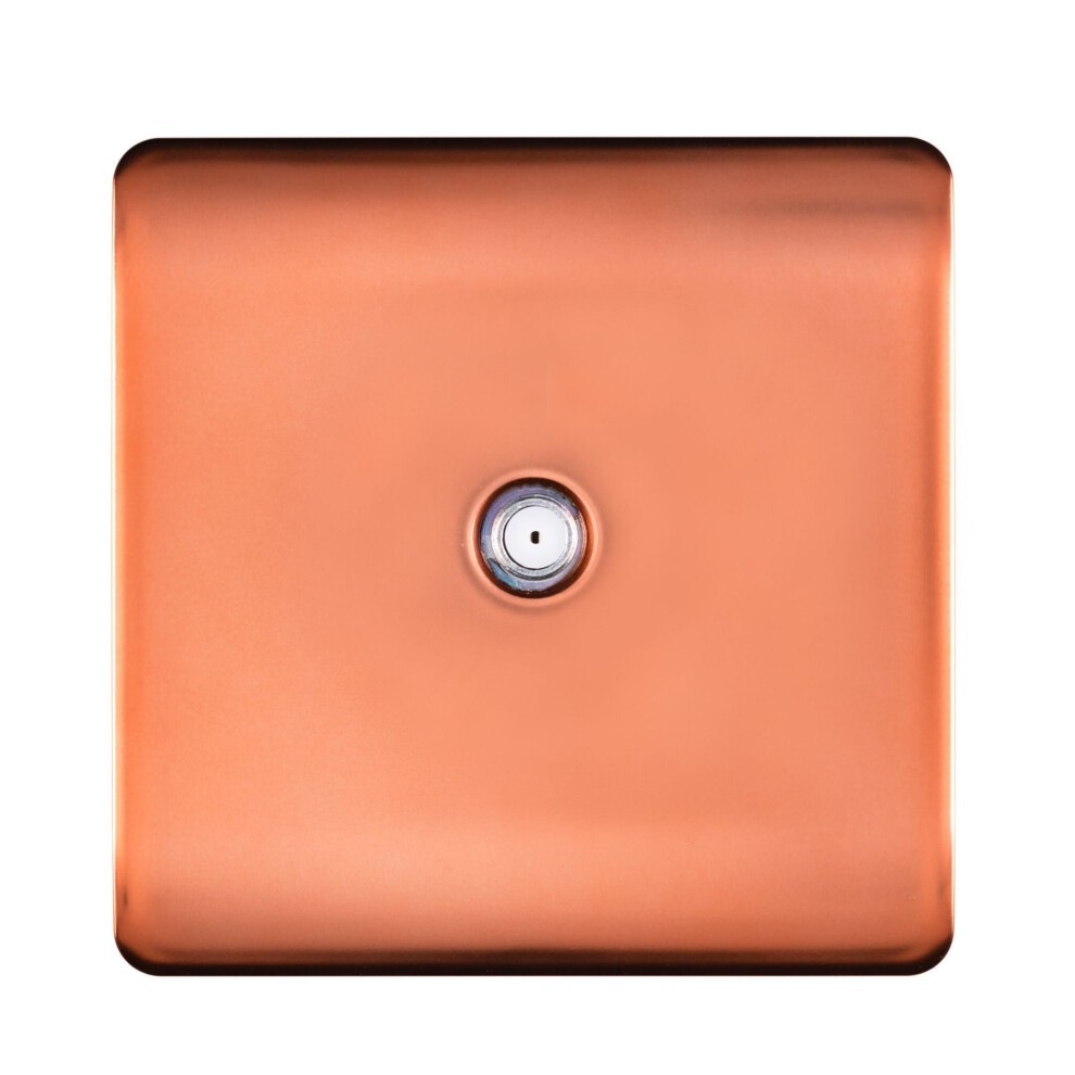 Glossy copper television satellite socket with a screwless design, featuring a central connection point, ideal for modern home decor.