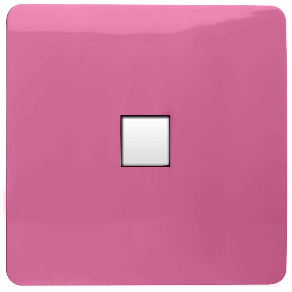 Glossy pink RJ56 Ethernet socket with a sleek, modern design, featuring a square shape and a central white port for Cat 5e and Cat 6 connections.