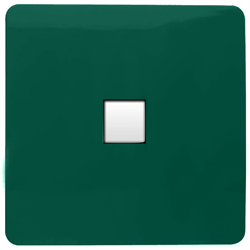 Glossy dark green RJ56 Ethernet socket with a square cutout in the center, designed for Cat 5e and Cat 6 connections, featuring a modern tactile finish.
