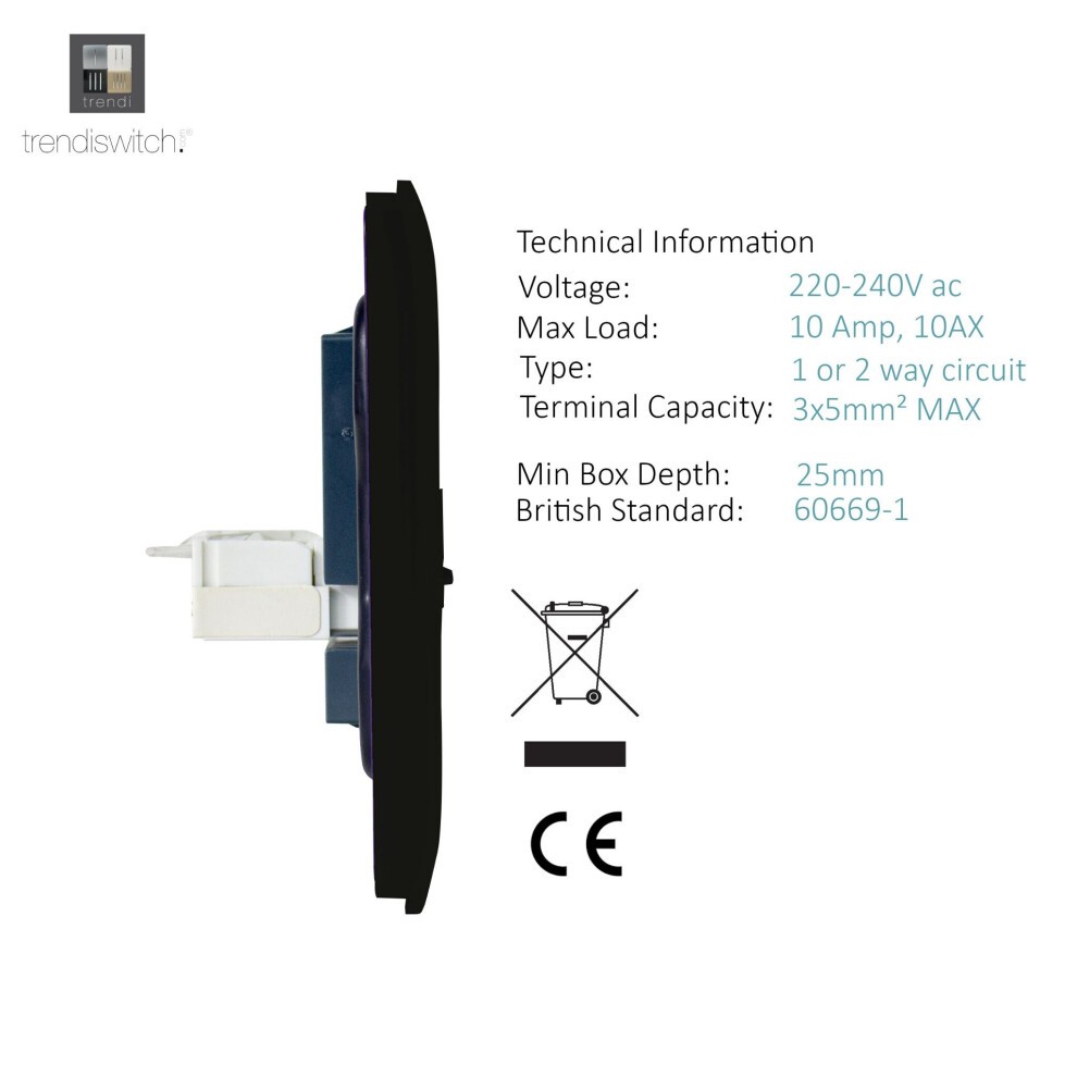 Trendi Switch 1 Gang RJ45 Cat 5e Matt Black PC Ethernet Socket - image 2