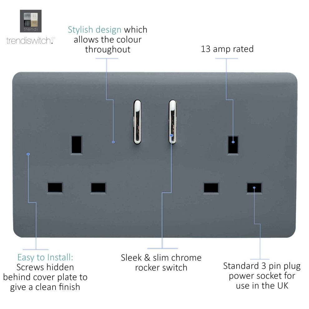 Trendi Switch 1 Gang RJ45 Cat 5e Warm Grey PC Ethernet Socket - image 3