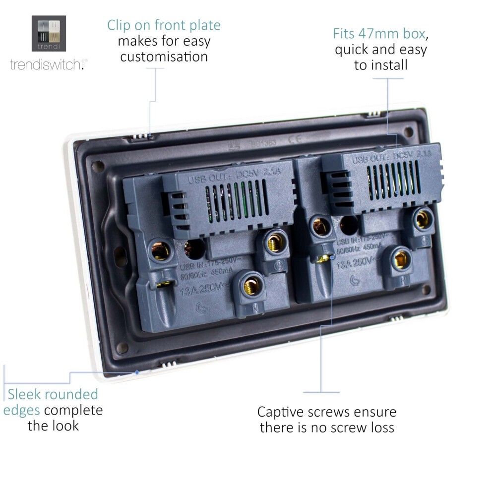 Trendi Switch 2 Gang 13amp 4 Port USB Copper Plug Socket - image 3