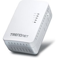 White Trendnet Powerline 500 AV2 wireless access point with Ethernet port, LED indicators, and vented sides.