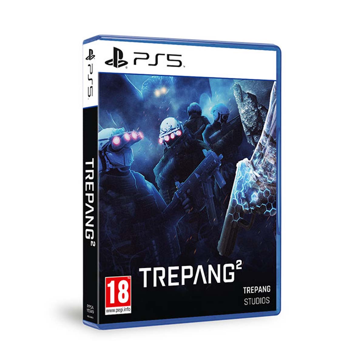 Trepang2 for PS5 features a blue case with a dark, action-packed cover art depicting armed figures wearing night vision goggles, set against a sci-fi background.