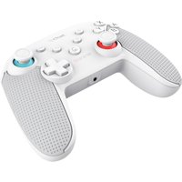 White Trust GXT 1246W MUTA Bluetooth gamepad with textured grips, colored joysticks, and button layout for Nintendo Switch.