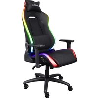 Black Trust GXT 719 Ruya gaming chair with padded seat, RGB lighting, adjustable armrests, and ergonomic design.