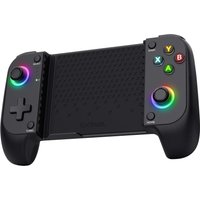 Black Trust GXT 735 Mylox Bluetooth gamepad with colorful LED joysticks, D-pad, and ABXY buttons for Android and iOS.