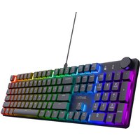 Black Trust GXT 866 Torix keyboard with USB connection, UK QWERTY layout, and RGB backlit keys.
