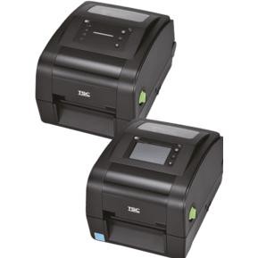 Black TSC TH240T label printer featuring a control panel with buttons, USB and RS connectivity, and a compact design suitable for various printing tasks.