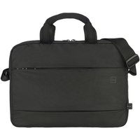 Black Tucano messenger case with two compartments, padded handles, and adjustable shoulder strap for 14" laptops.
