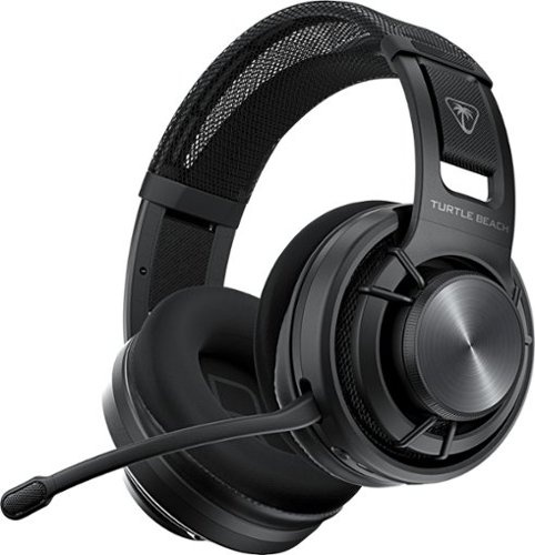 Black Turtle Beach Atlas Air Wireless Open Back Gaming Headset features cushioned ear cups, a flexible microphone, and a mesh headband for comfort, compatible with PC, PS5, PS4, and mobile devices.