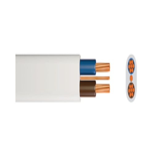 Low smoke, zero halogen cable in white, featuring two copper conductors (blue and brown) and a cross-section showing four internal wires, labeled 1.0mm 6242B, 100m length.