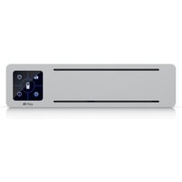 White Ubiquiti AI-Key gateway/controller with touchscreen display and sleek rectangular design.