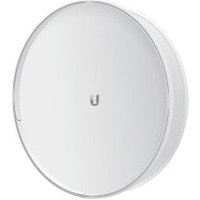 White circular Ubiquiti ISO-BEAM-620 network antenna accessory with smooth surface and subtle logo at center.