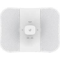 White Ubiquiti LiteBeam AC network bridge with grid reflector and central mounting bracket.