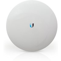 White Ubiquiti NanoBeam 5AC Gen 2 network bridge with a circular design and central logo.