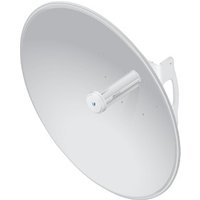White Ubiquiti PBE-5AC-620 bridge with large parabolic dish and central mounting bracket.