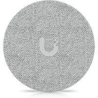 Grey Ubiquiti PoE Smart Chime with textured surface and central logo, circular design, white accents.