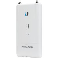 White Ubiquiti Rocket 5ac Lite wireless access point with dual antenna connectors and LED indicators on front.
