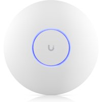 White Ubiquiti U7 Pro Max wireless access point with circular design and blue LED ring.