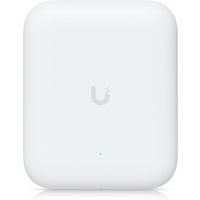 White Ubiquiti U7 Pro outdoor router with rounded edges, subtle logo, and Power over Ethernet capability.
