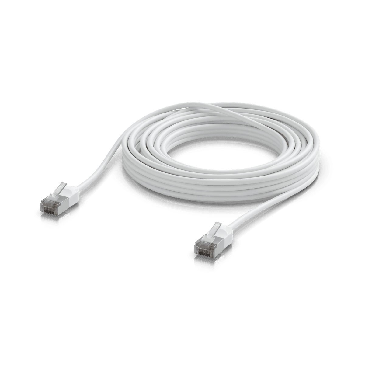 White outdoor Cat6 networking cable, 8 meters long, featuring two RJ45 connectors at each end, designed for high-speed data transmission.