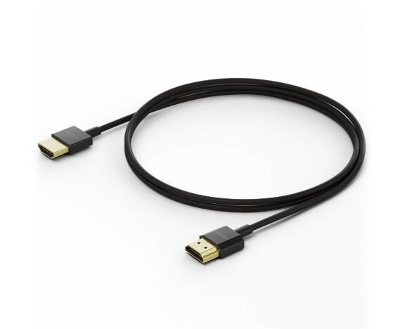 Black HDMI cable with gold-plated connectors at both ends, featuring a standard Type A design, measuring 1 meter in length.