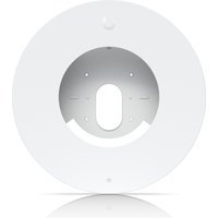 White circular Ubiquiti security camera mount with central cutout and multiple screw holes.