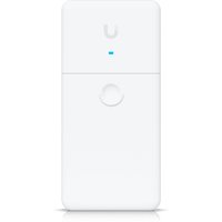 White Ubiquiti UACC-LRE network repeater with sleek rectangular design, LED indicator, and subtle logo on top.