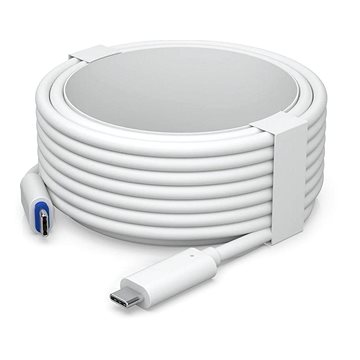 White USB-C cable, 7 meters long, coiled neatly with a white holder, featuring a standard USB-C connector on one end.