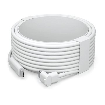 White USB-C cable, 4.5 meters long, coiled neatly with a secure tie, featuring durable material and sleek design, ideal for connecting devices.