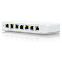 White Ubiquiti Ultra Managed L2 Gigabit Ethernet switch with 8 ports and PoE capability, compact rectangular design.